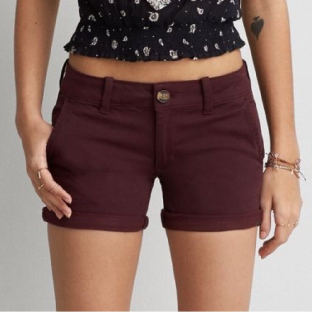 American Eagle Maroon Midi Shorts AEO Twill X Size 4